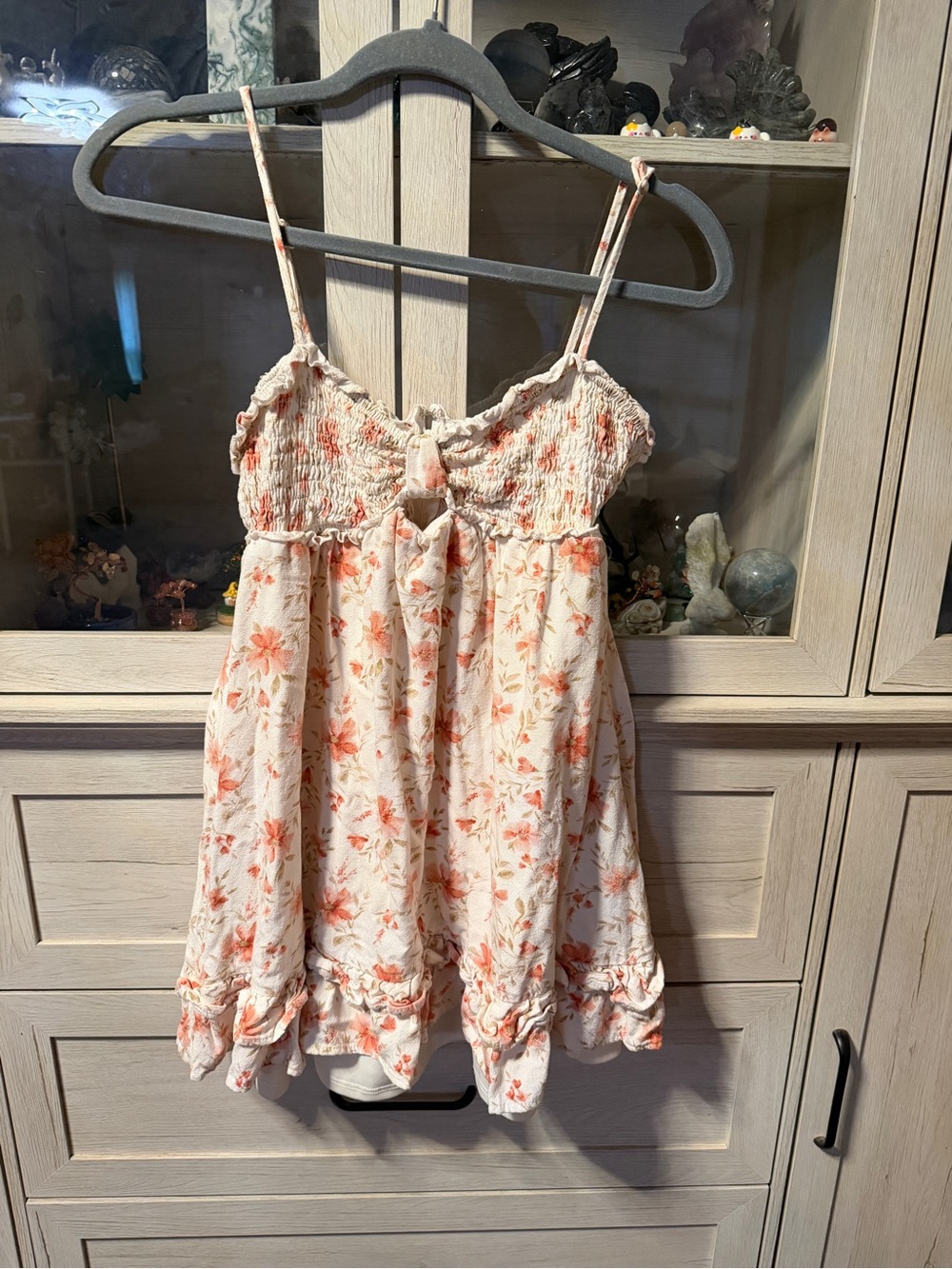 Trixxi Cream and Coral Floral Smocked dress